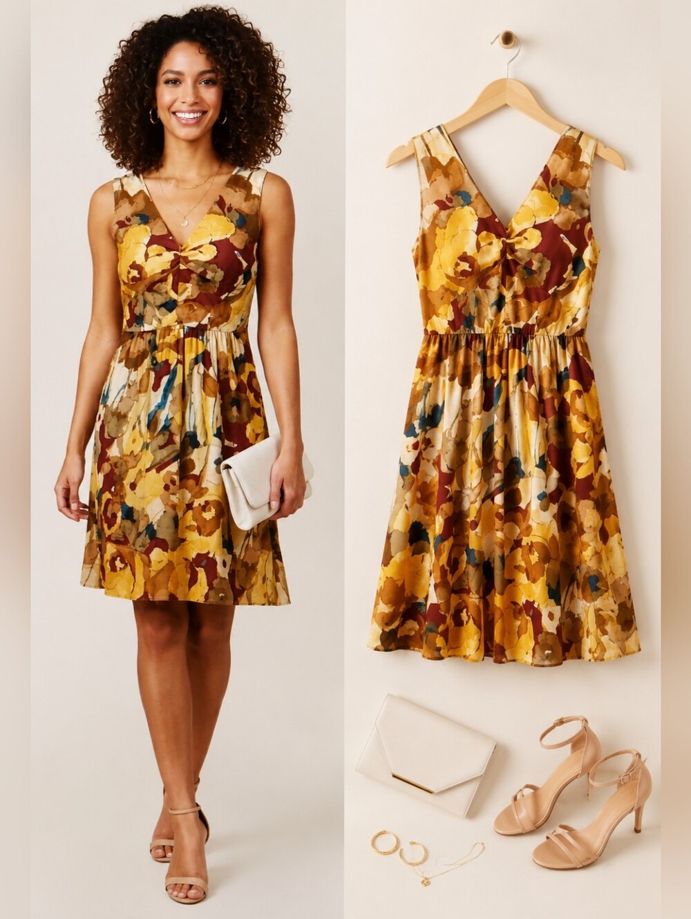 Banana Republic 100% Silk Floral Dress | Fall Wedding Guest / Fit & Flare Dress